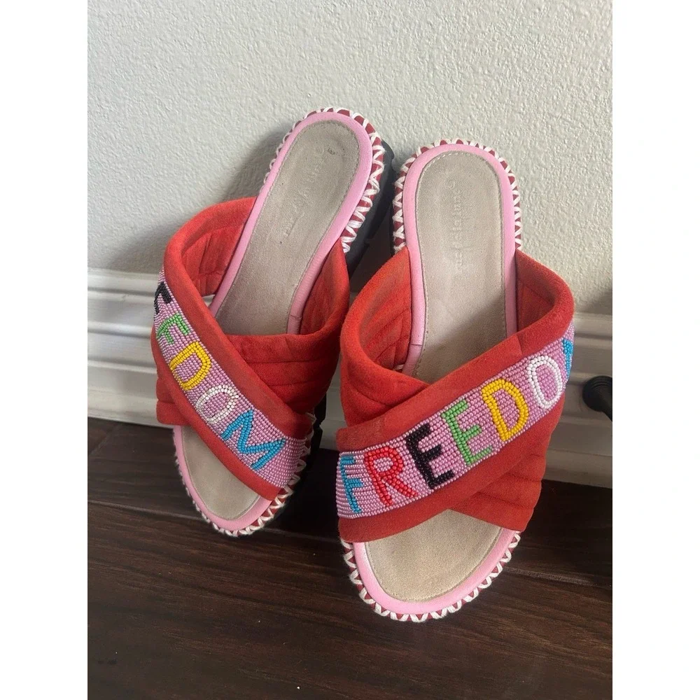 RUE DE LA LUNE beaded freedom sandals in Red 7